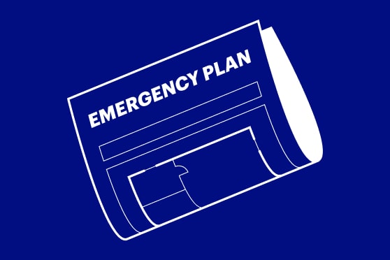 Illustration of an emergency plan on a blue background. 