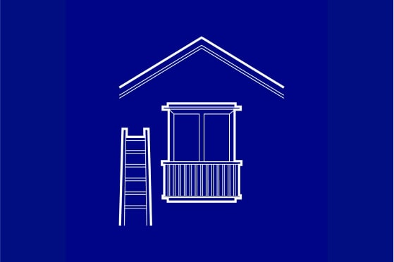 Illustration of a ladder next to a roof on a blue background