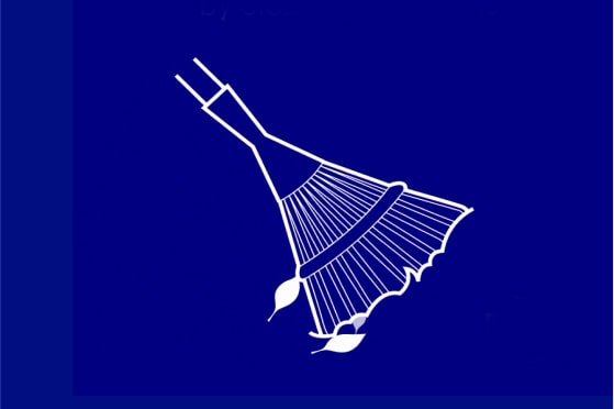 Illustration of a broom and leaves on a blue background